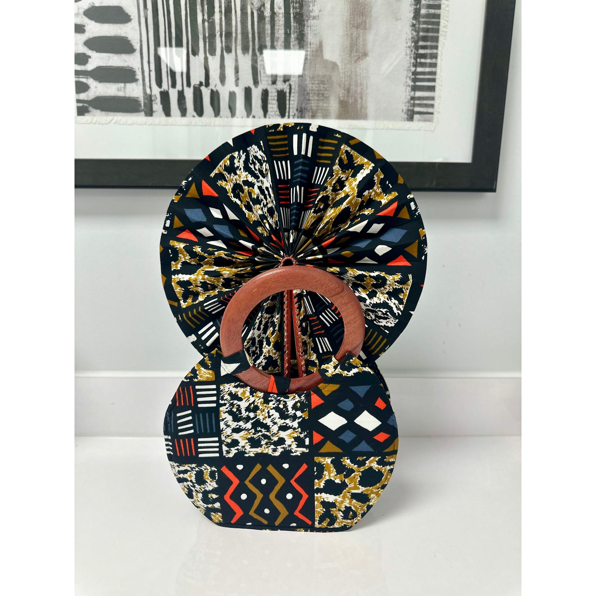 Konadu African print wooden handle handbag/ fan