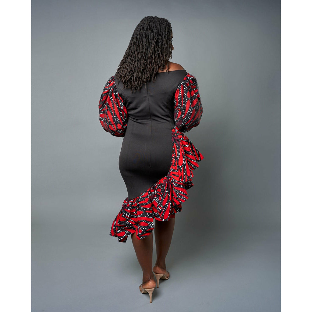 Vanessa Lycra and Red Print asymmetrical dress