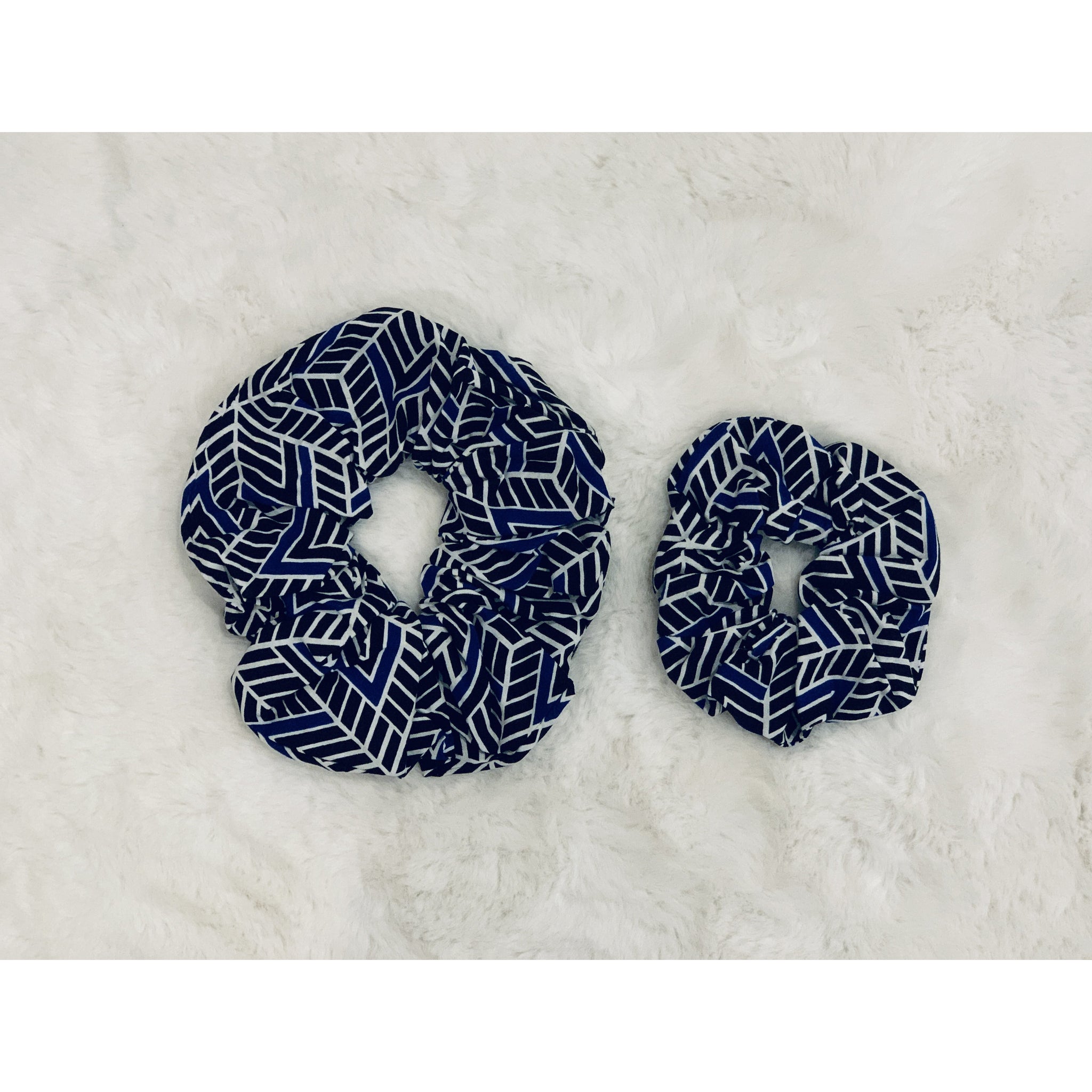 Blue, white and black African print Scrunchie set