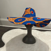 Blue and orange African print hat