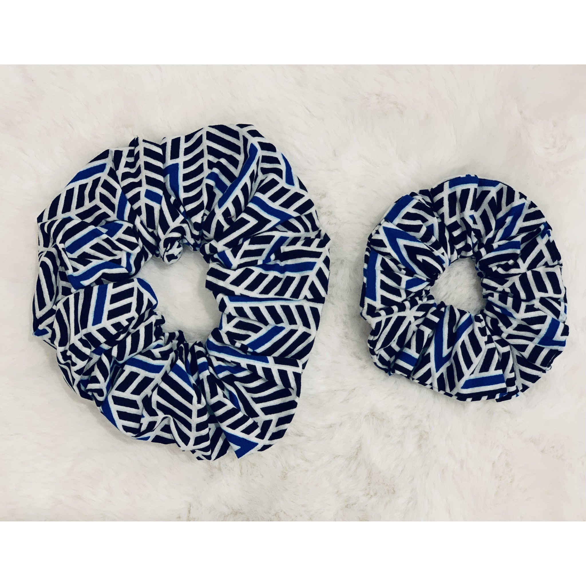 Blue, white and black African print Scrunchie set