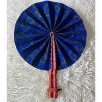 Blue and yellow African print folding cloth fan