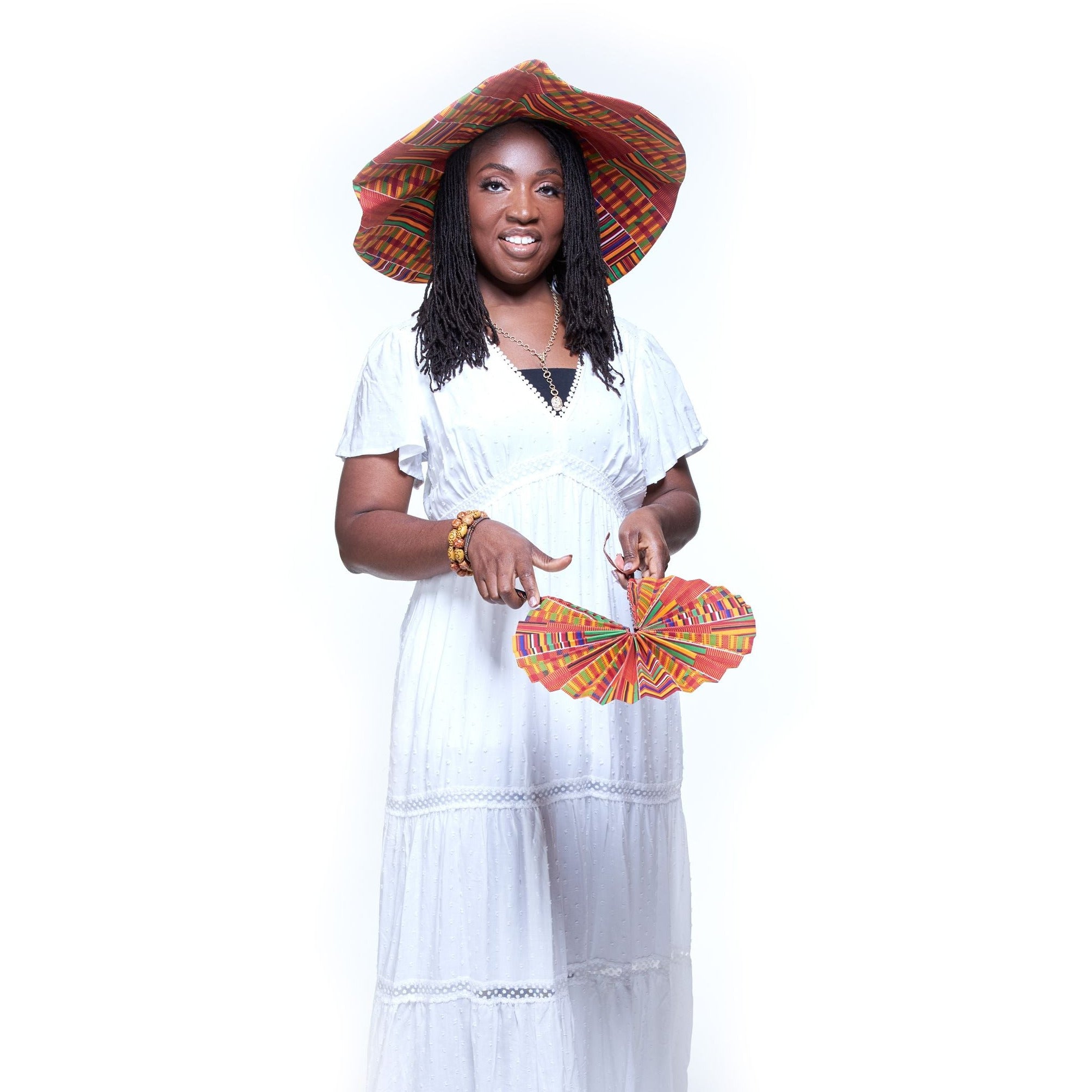 Afua African print cloth folding fan