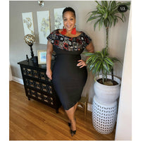 Black Luxurious Midi dress with Sequined cape