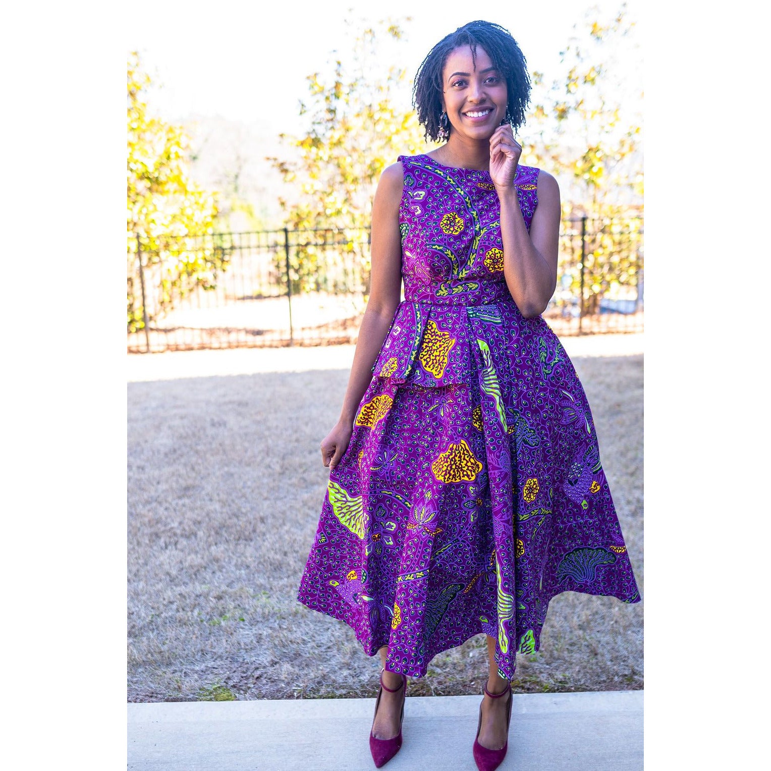 Purple Peplum African Print Dress Purple Peplum African Print Dress