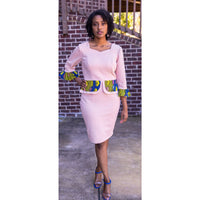 Peach dress with bold print