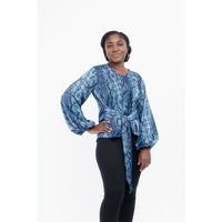 Blue and Black animal print bishop sleeves top