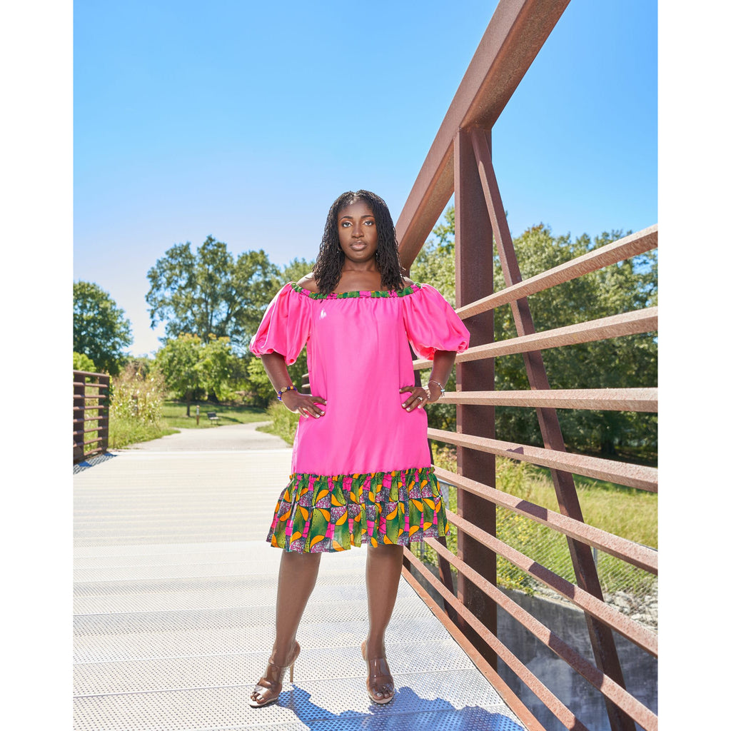 Grace puff sleeves crepe and print dress
